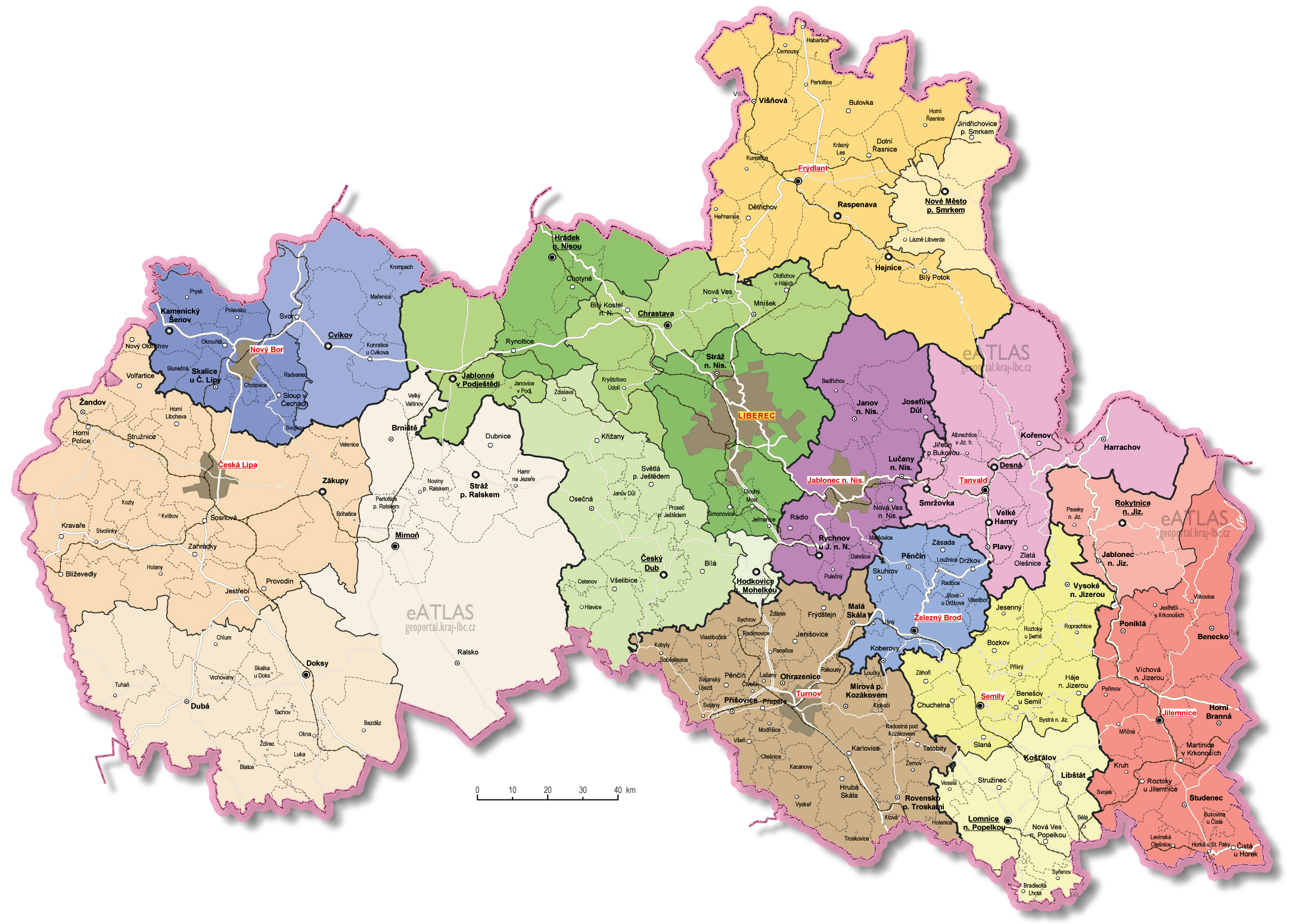 mapa - administrativní uspořádání kraje