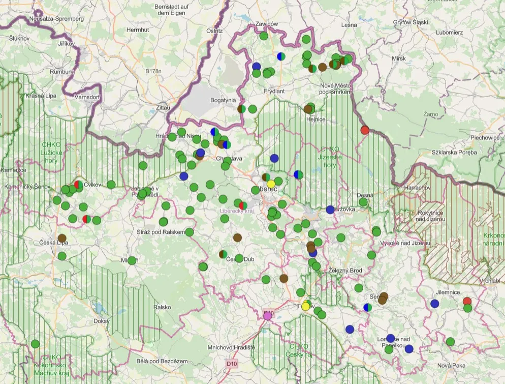 Mapa podpořených projektů